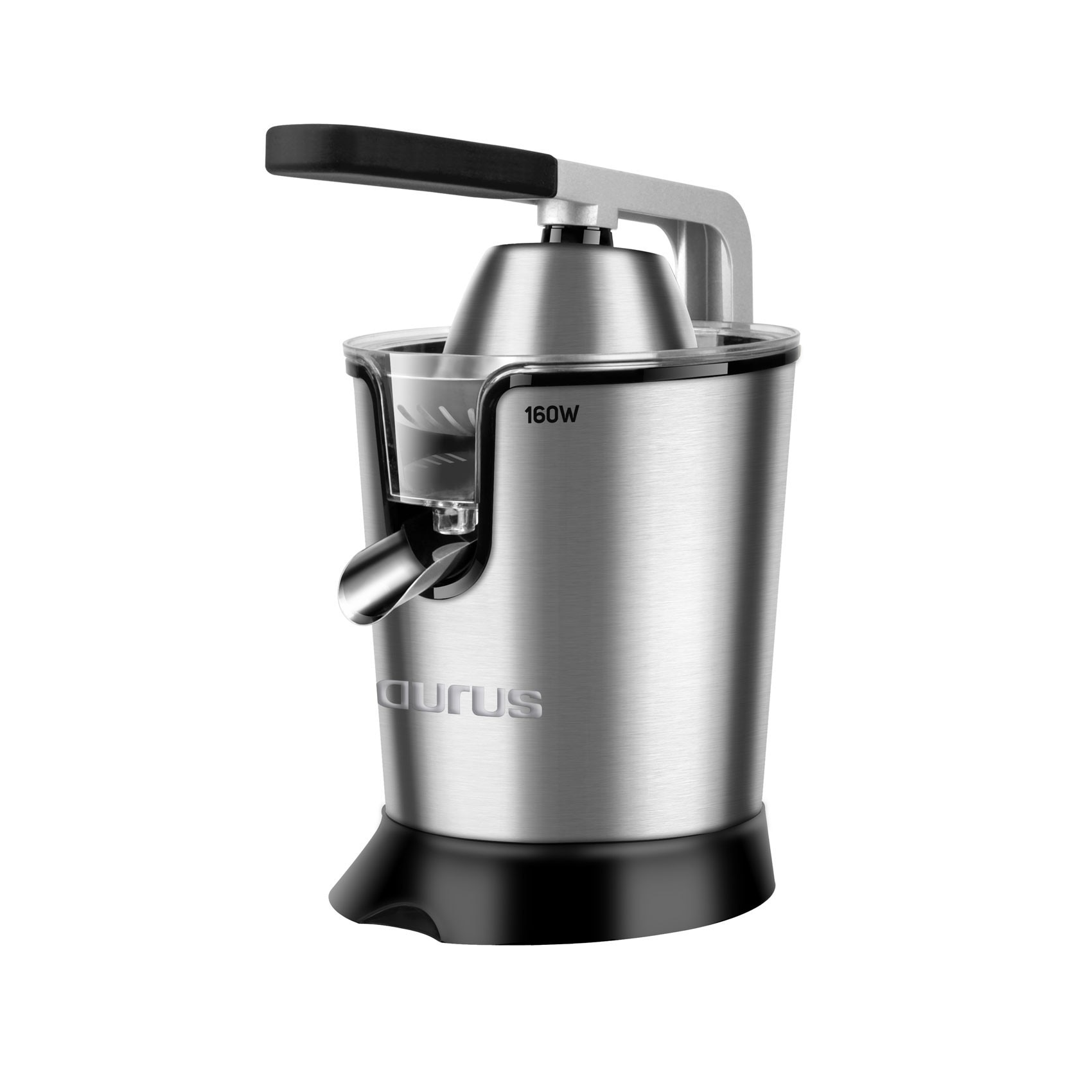 Storcator de citrice Taurus EASY PRESS 160, stoarcere continua,160W, motor profesional AC, 2 conuri de stoarcere, 2 site, anti-picurare, brat pentru presare, Inox