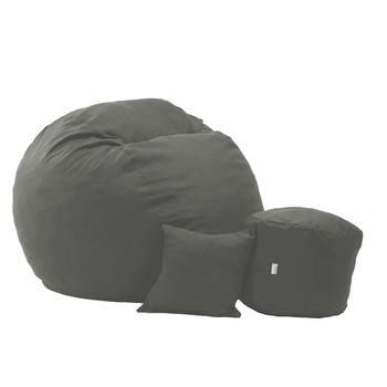 Fotoliu Pufrelax King Size + Otoman + Perna decorativa - Moon Grey (Gama Premium) umplut cu fulgi de burete memory mix Fotoliu Pufrelax King Size + Otoman + Perna decorativa - Moon Grey (Gama Premium) umplut cu fulgi de burete memory mix