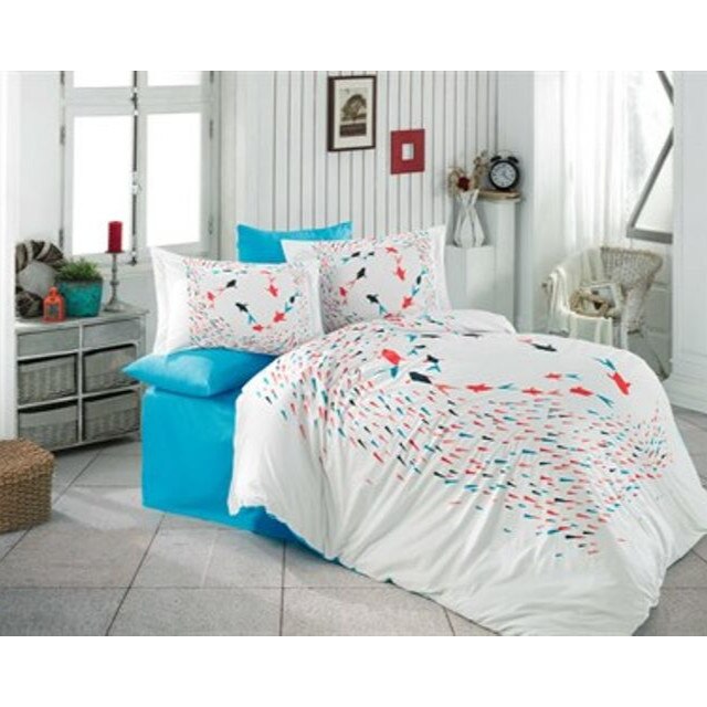 Lenjerie de pat bumbac Hobby DELFINA TURQOAZ pentru 2 persoane, lenjerie pat dublu, 4 piese, 200x220 / 50x70, 100% bumbac poplin