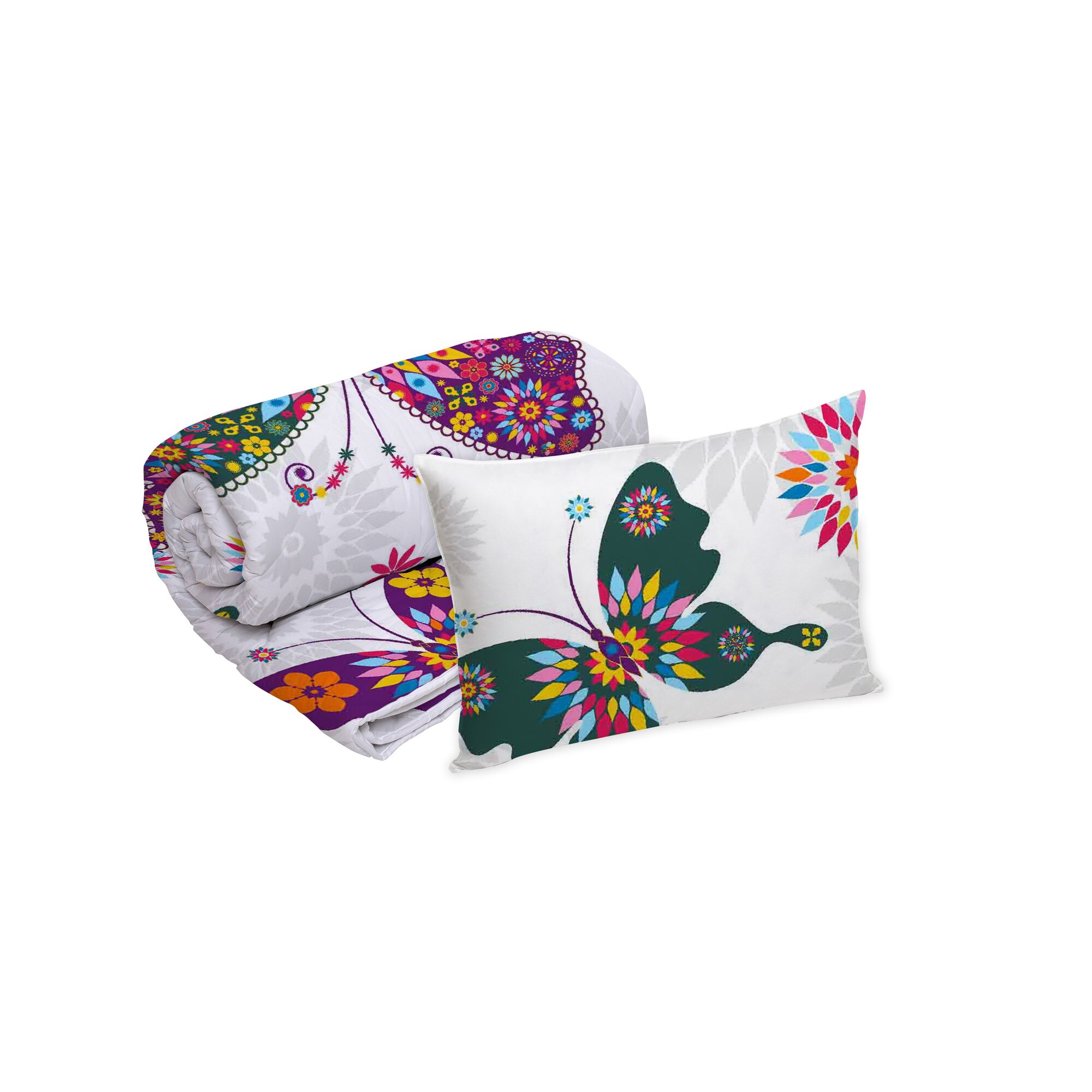 Set Alcam perna microfibra 50x70 cm si pilota matlasata 140x200 cm, Papillons