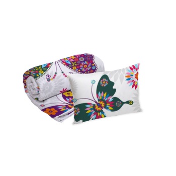 Set Alcam perna microfibra 50x70 cm si pilota matlasata 140x200 cm, Papillons Set Alcam perna microfibra 50x70 cm si pilota matlasata 140x200 cm, Papillons