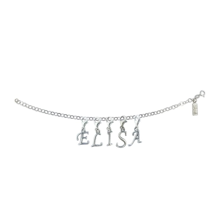 Személyre szabott ezüst karkötő Elisa nevű ezüst betűs medálok állítható karabiner GIOTTO830 Dras