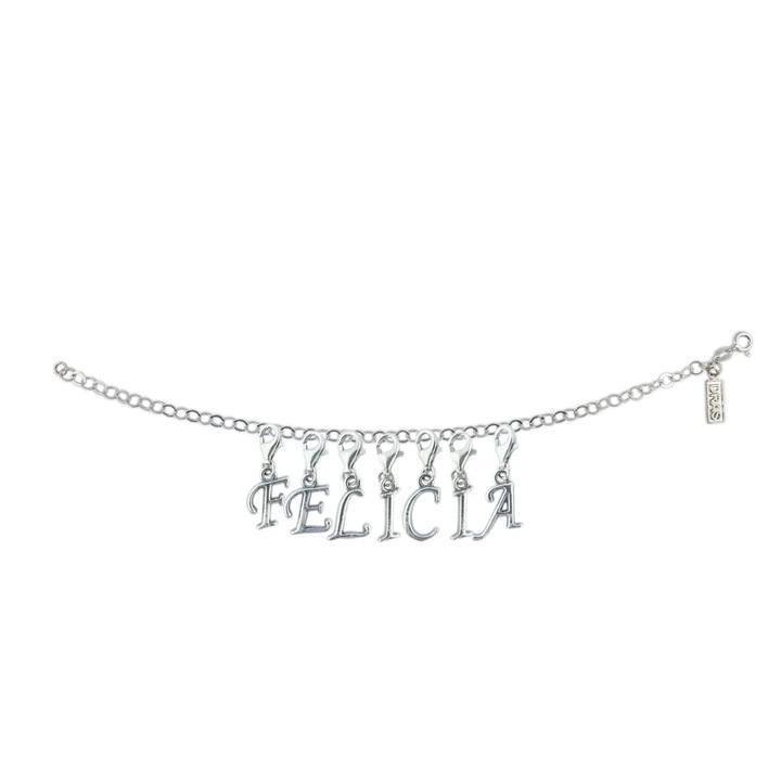 Személyre szabott ezüst karkötő Felicia név ezüst betűs medálok állítható karabiner GIOTTO1025 Dras