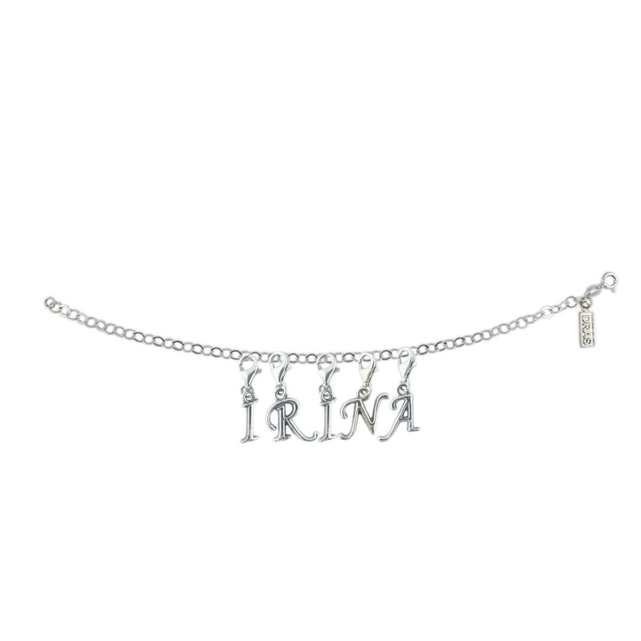 Személyre szabott ezüst karkötő név Irina ezüst betűs medálok állítható karabiner GIOTTO855 Dras