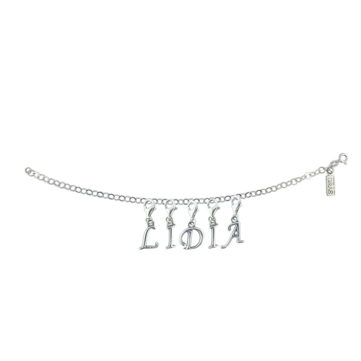 Személyre szabott ezüst karkötő név Lidia ezüst betűs medálok állítható karabiner GIOTTO830 Dras