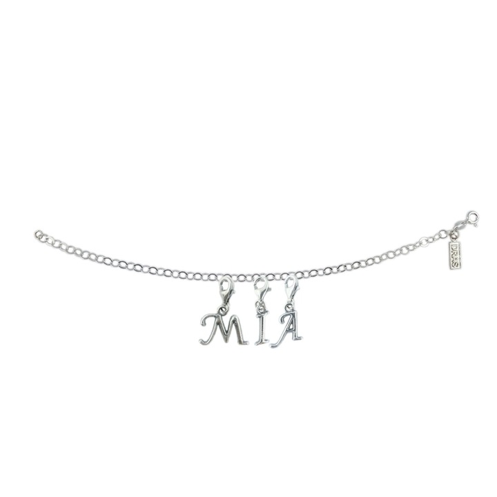 Személyre szabott ezüst karkötő Mia nevű ezüst betűs medálok állítható karabiner GIOTTO645 Dras