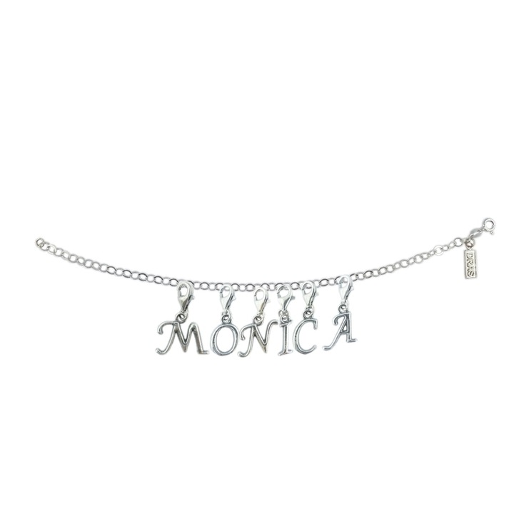 Személyre szabott ezüst karkötő név Monica ezüst betűs medálok állítható karabiner GIOTTO985 Dras