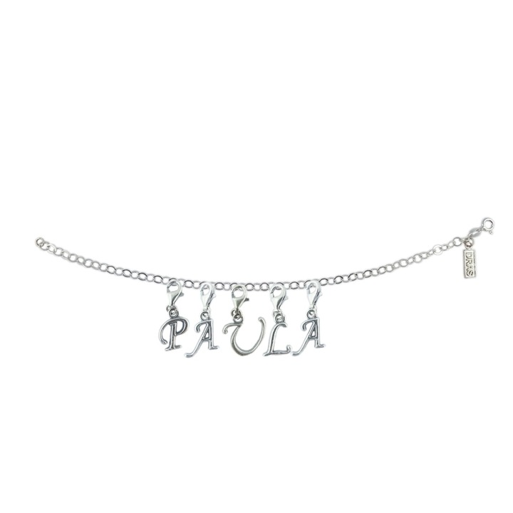 Személyre szabott ezüst karkötő név Paula ezüst betűs medálok állítható karabiner GIOTTO840 Dras