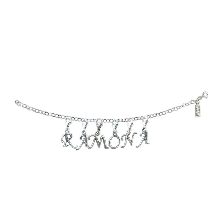 Személyre szabott ezüst karkötő Ramona név ezüst betűs medálok állítható karabiner GIOTTO1030 Dras