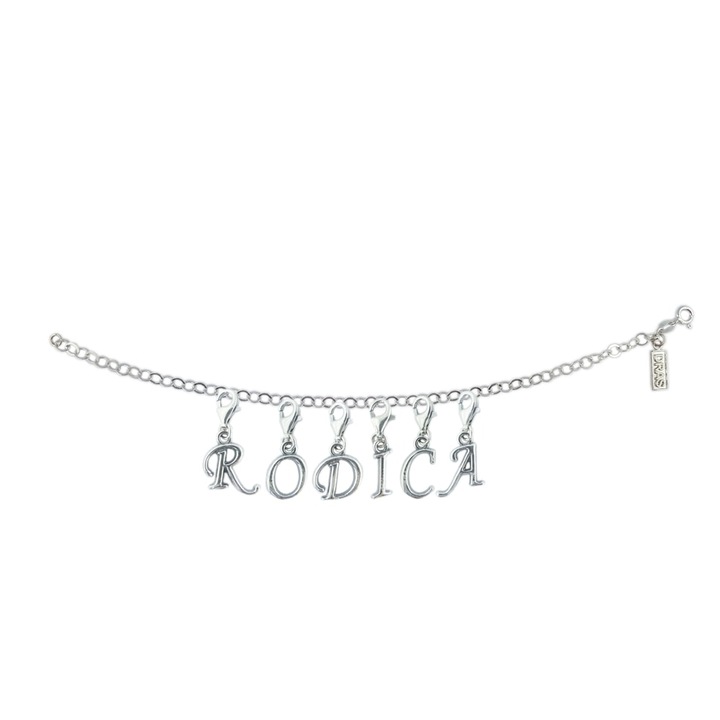 Személyre szabott ezüst karkötő név Rodica medálok betűk ezüst állítható karabiner GIOTTO970 Dras