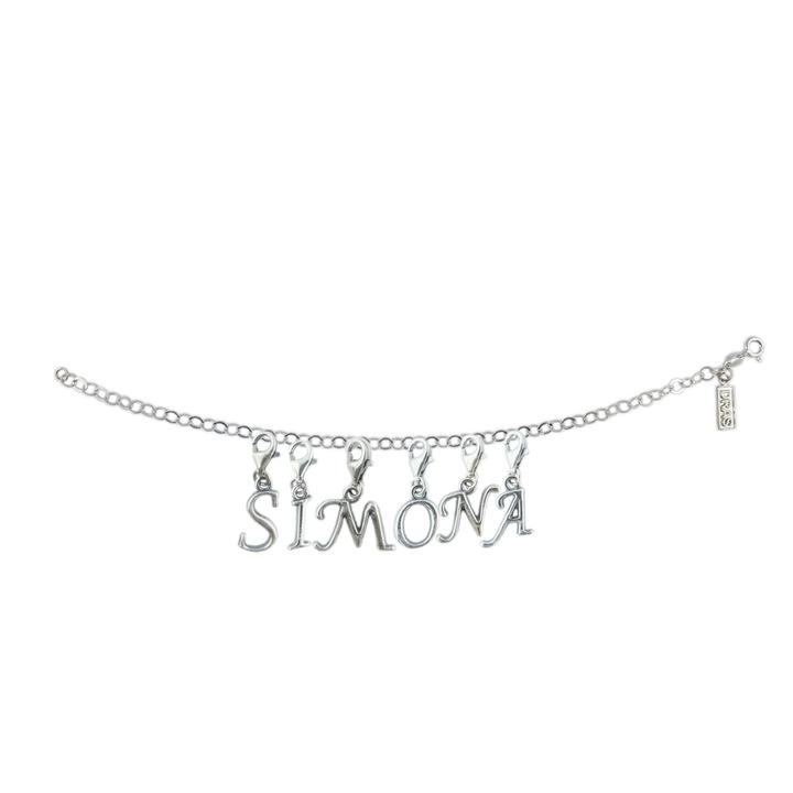 Személyre szabott ezüst karkötő Simona nevű ezüst betűs medálok állítható karabiner GIOTTO1000 Dras