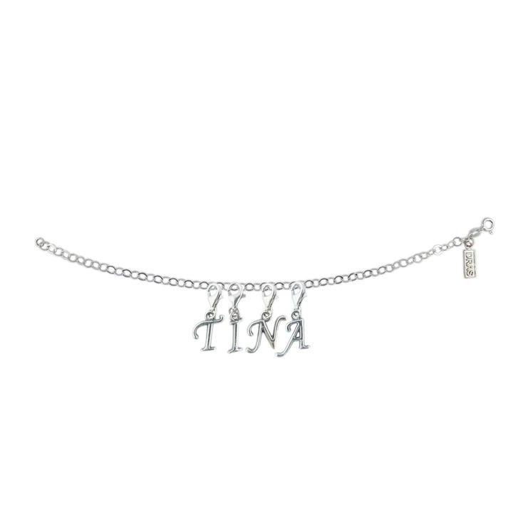 Személyre szabott ezüst karkötő név Tina betűs medálok ezüst állítható karabiner GIOTTO725 Dras