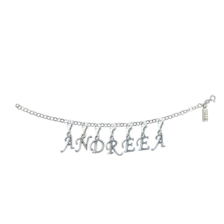 Személyre szabott ezüst karkötő név Andreea ezüst betűs medálok állítható karabiner GIOTTO1145 Dras