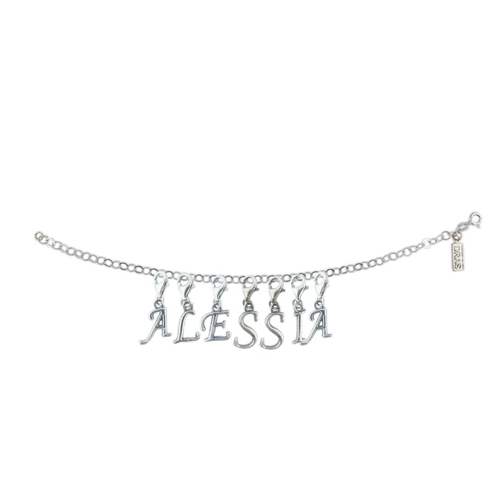Személyre szabott ezüst karkötő név Alessia ezüst betűs medálok állítható karabiner GIOTTO1060 Dras