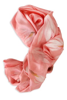 Esarfa din matase naturala roz, cu flori de magnolie pictata manual - UNICAT Esarfa din matase naturala roz, cu flori de magnolie pictata manual - UNICAT