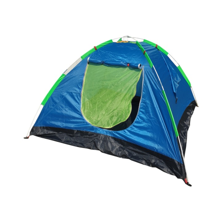 Cort Camping Single Room, Capacitate 4 Persoane, DImensiuni 2m x 2m, Cu Plasa de Insecte si Luminator, Albastru