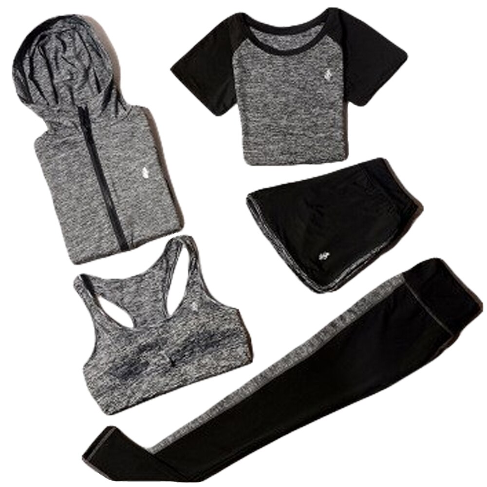 Set 5 piese sport pentru femei, negru cu gri, marimea M