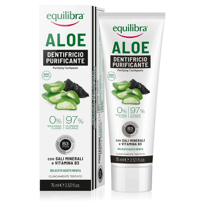 Pasta de Dinti Pentru Albire si Purificare, cu Aloe Vera si Carbune Activ, tub 75 ml, Equilibra