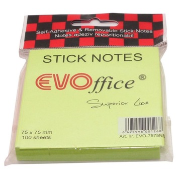 Notite Adezive EVOffice, Dimensiunea 75x75 mm, Culoare Verde Neon, 100 File, Ideale pentru Mesaje si Memento-uri Notite Adezive EVOffice, Dimensiunea 75x75 mm, Culoare Verde Neon, 100 File, Ideale pentru Mesaje si Memento-uri