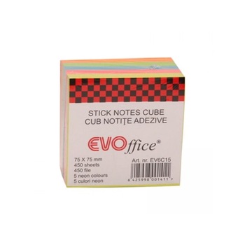 Notite Autoadezive EVOffice Cub Color, Dimensiune 75x75 mm, 450 File, 5 Culori Neon Notite Autoadezive EVOffice Cub Color, Dimensiune 75x75 mm, 450 File, 5 Culori Neon