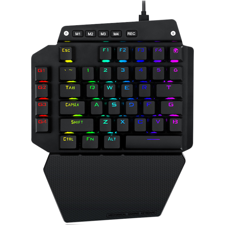 Клавиатура Gaming One-hand Redragon Diti, Механична, Подсветка RGB, Черна