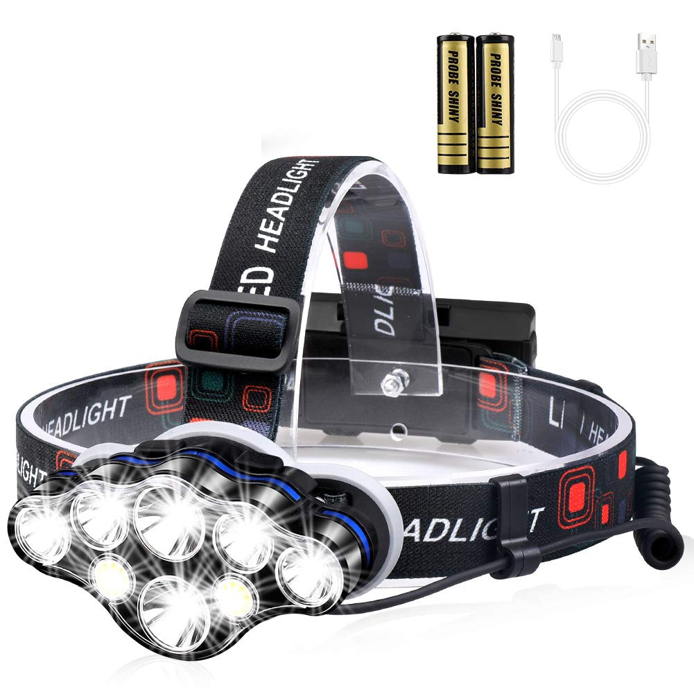 Any stool unit Lanterna de cap Premium cu 8 LED-uri cu Cap Impermeabil ,13000 Lm Lumina  Alb/Rosie Ideala Camping Ciclism Pescuit Alergat - eMAG.ro