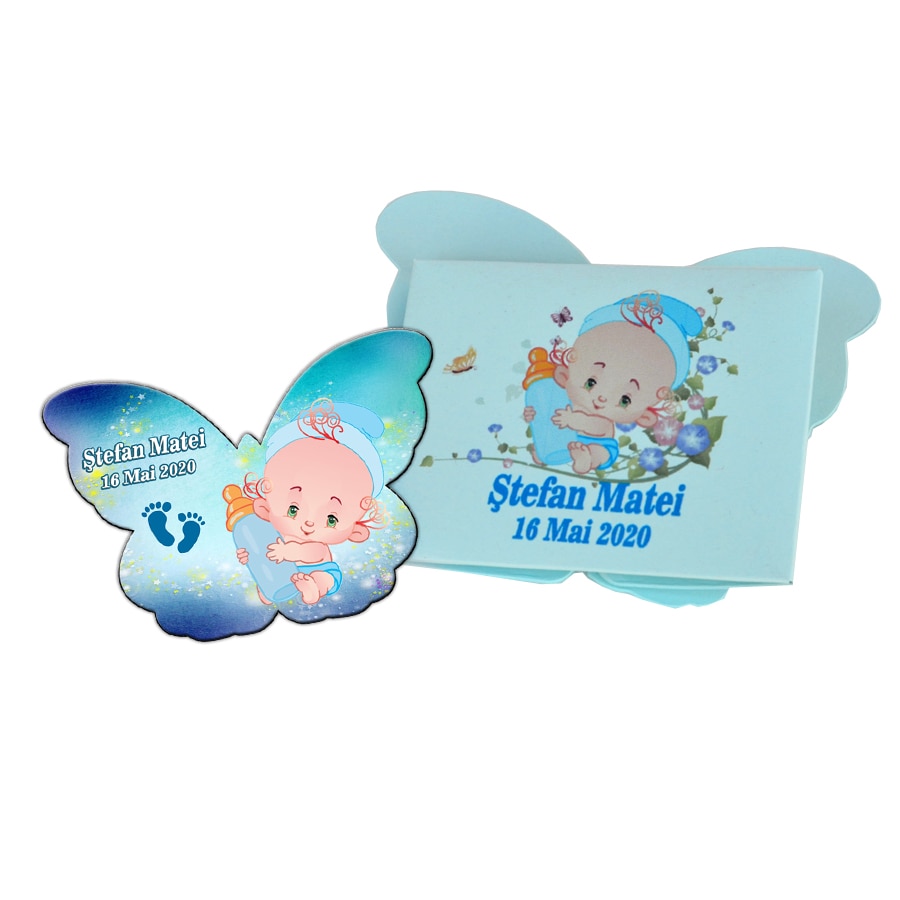 Marturii botez, magnet fluture bleu, 8 cm x 6 cm