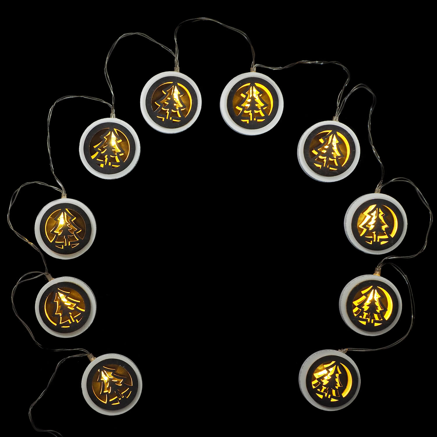 Instalatie luminoasa Holly cu 10 braduti din lemn, 160cm + 30cm