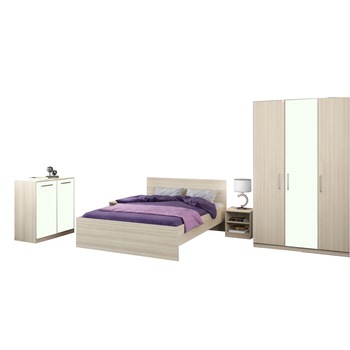 Dormitor Amos, Stejar Ferrara si Alb, Pat 160 x 190 cm
