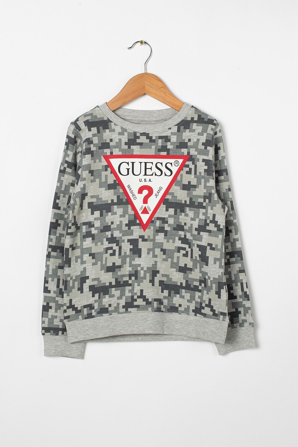 GUESS JEANS, Bluza sport cu imprimeu abstract, Gri melange, 98-106 CM
