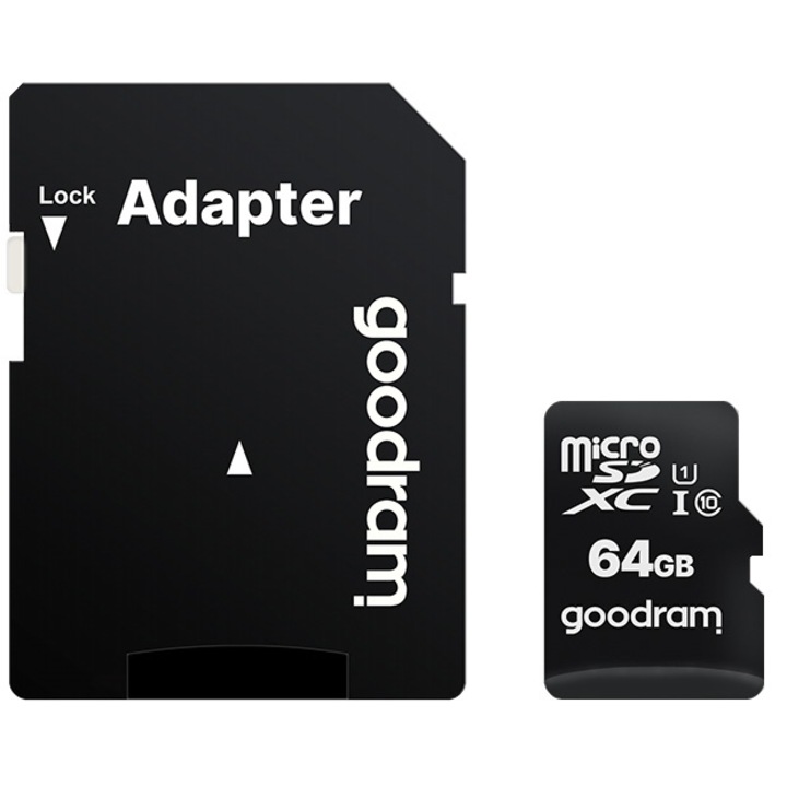 Goodram M1AA MicroSD Memóriakártya, 64 GB, Class 10, UHS-I, SD adapterrel, M1AA-0640R12