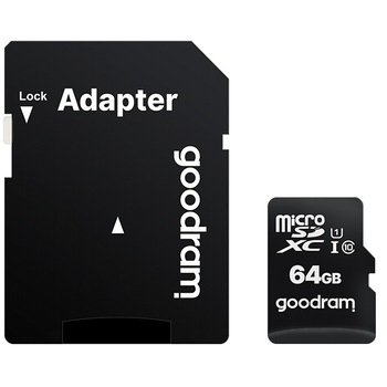 Card de memorie microSD Goodram M1AA 64GB Clasa 10 UHS-I + Adaptor SD, M1AA-0640R12 Card de memorie microSD Goodram M1AA 64GB Clasa 10 UHS-I + Adaptor SD, M1AA-0640R12