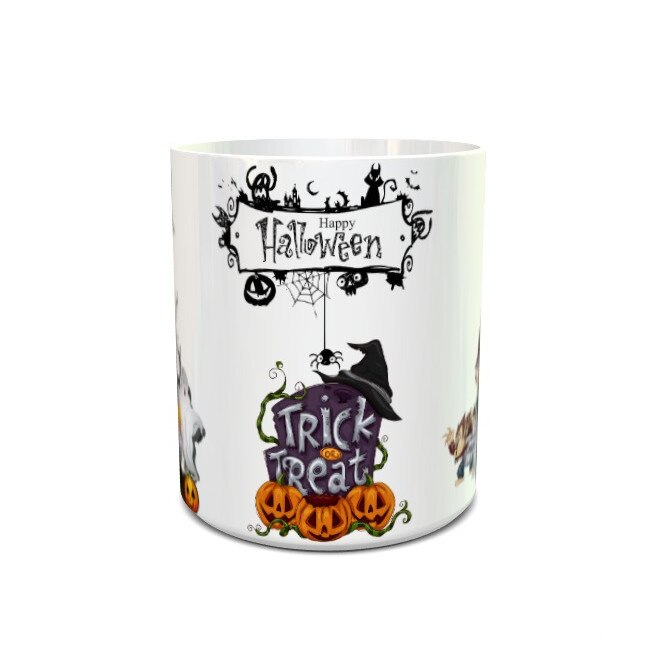 Cana personalizata, Halloween Trick or Treat, Alb, Ceramica, 330 ml