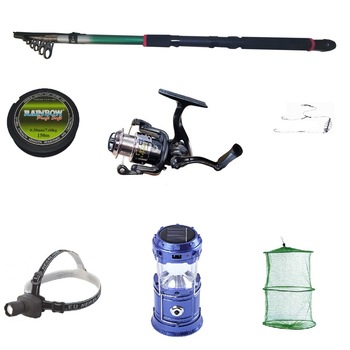 Pachet de pescuit cu lanseta eastshark 2.4 m, mulineta QFC1000 cu 5 rulmenti , felinar solar, lanterna frontala si accesorii Pachet de pescuit cu lanseta eastshark 2.4 m, mulineta QFC1000 cu 5 rulmenti , felinar solar, lanterna frontala si accesorii