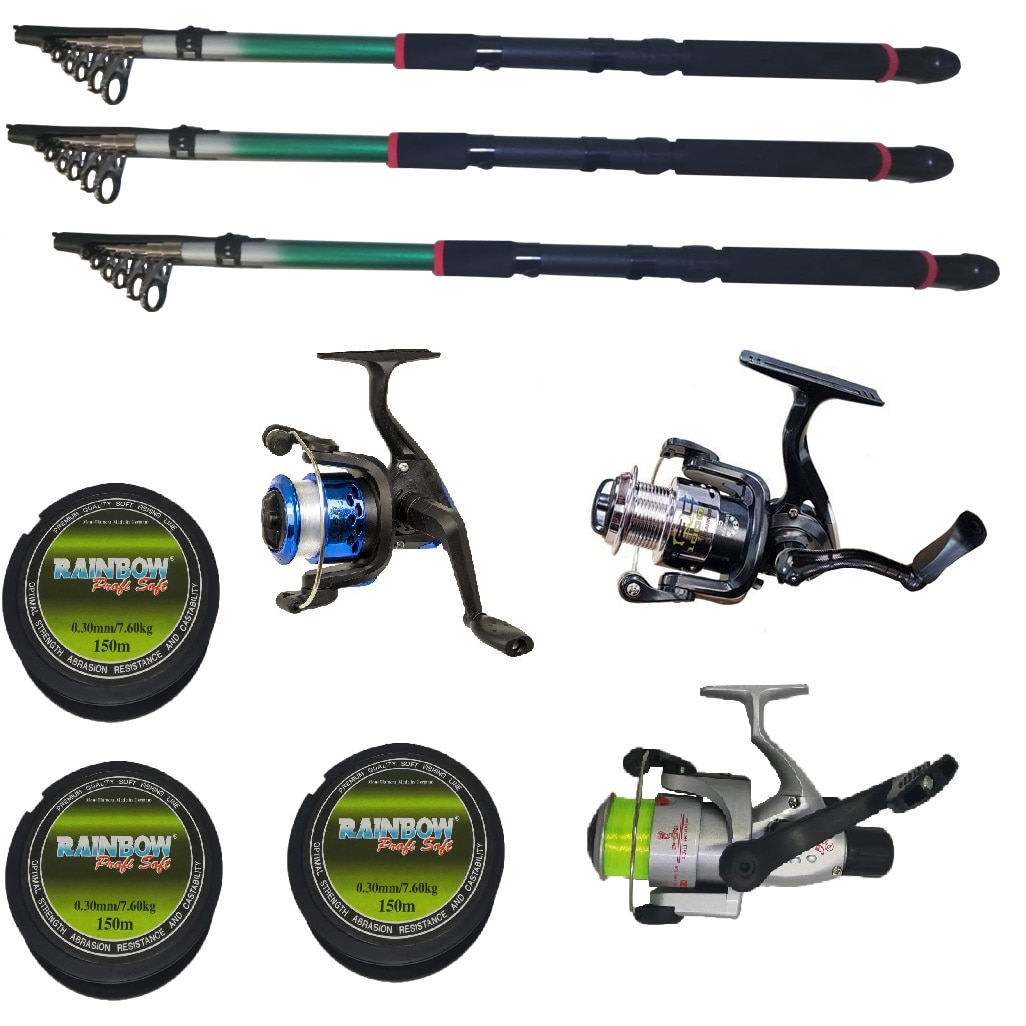 Set 3 mulinete echipate pentru pescuit sportiv cu lansete eastshark de 3.6 metrii