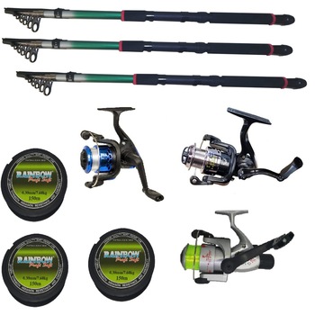 Set 3 mulinete echipate pentru pescuit sportiv cu lansete eastshark de 3.6 metrii Set 3 mulinete echipate pentru pescuit sportiv cu lansete eastshark de 3.6 metrii