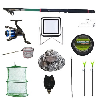 Set lanseta 3.6m pescuit sportiv, mulineta YF200, fir, montura, proiector solar, palarie, minciog, juvelnic, senzor si suport Set lanseta 3.6m pescuit sportiv, mulineta YF200, fir, montura, proiector solar, palarie, minciog, juvelnic, senzor si suport