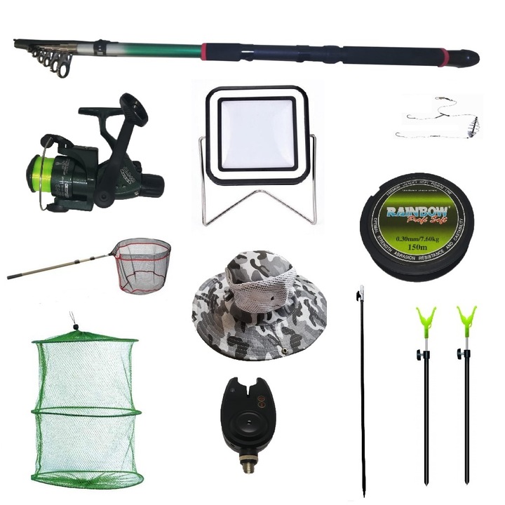 Set lanseta eastshark de 3.6m, mulineta CB340, fir, montura, proiector solar, palarie, minciog, juvelnic, senzor si suport