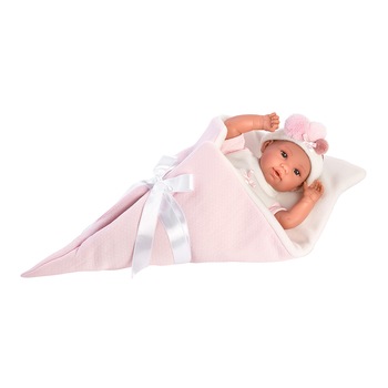 Papusa Llorens, 36 cm, cu paturica roz Papusa Llorens, 36 cm, cu paturica roz