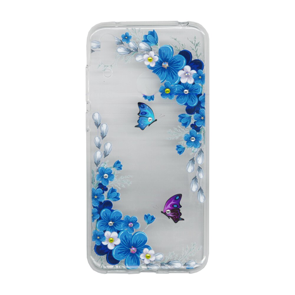 Husa silicon motiv floral si cristal, pentru Huawei Y7 2019, M1