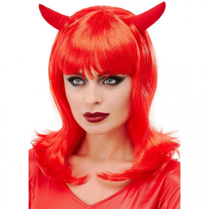 Peruca Rosie Diavolita Cu Cornite