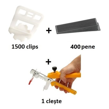 Pachet sistem nivelare gresie EXPERT 15 - 1500 clips 1 mm, 400 pene, 1 cleste metalic Pachet sistem nivelare gresie EXPERT 15 - 1500 clips 1 mm, 400 pene, 1 cleste metalic