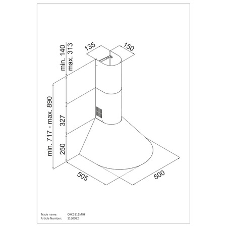 Hota incorporabila decorativa Hansa OKC5111MIH, Putere de absorbtie 380 mc/h, 50 cm, Inox
