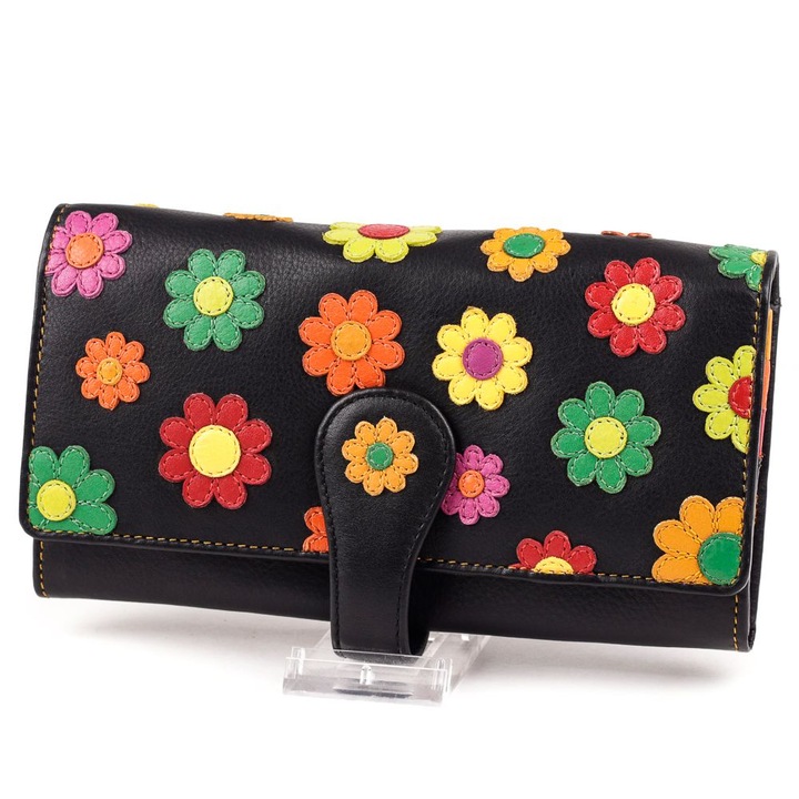 Portofel dama, Visconti, Piele, Negru/Multicolor