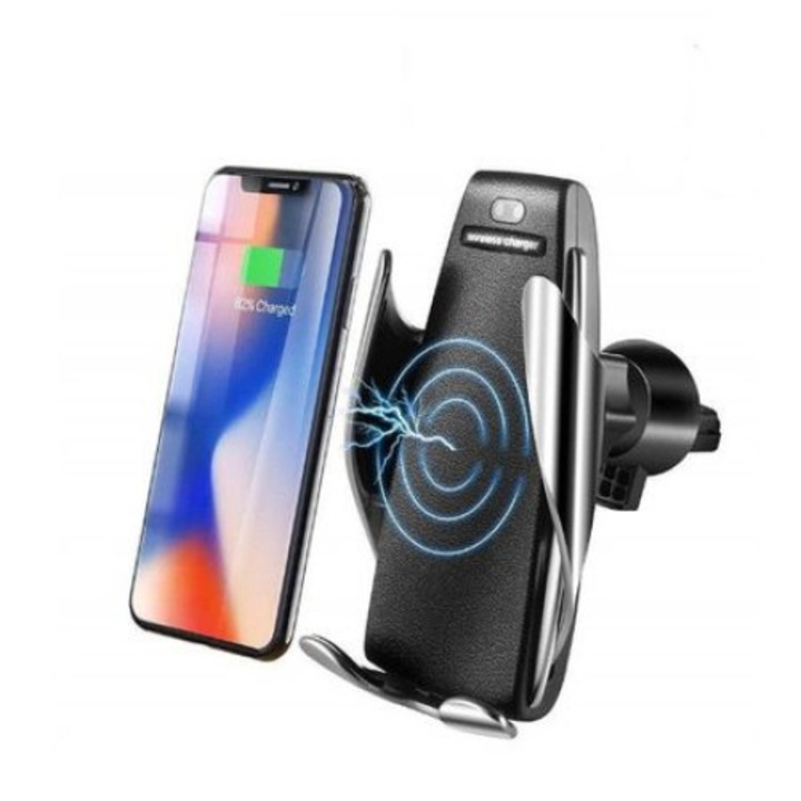 Incarcator Wireless Auto Reflection Vision, Calitate Preimium Suport FAST CHARGE, 10W pentru telefon, prindere grila ventilatie, Silver + incarcator Bricheta auto fast 5v