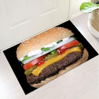 Covor Intrare Impermeabil Pres PVC Art Factory Burger Vita, Branza Cheddar, Sos de rosii, Salata, Rosii si Ceapa, 50 x 70 cm