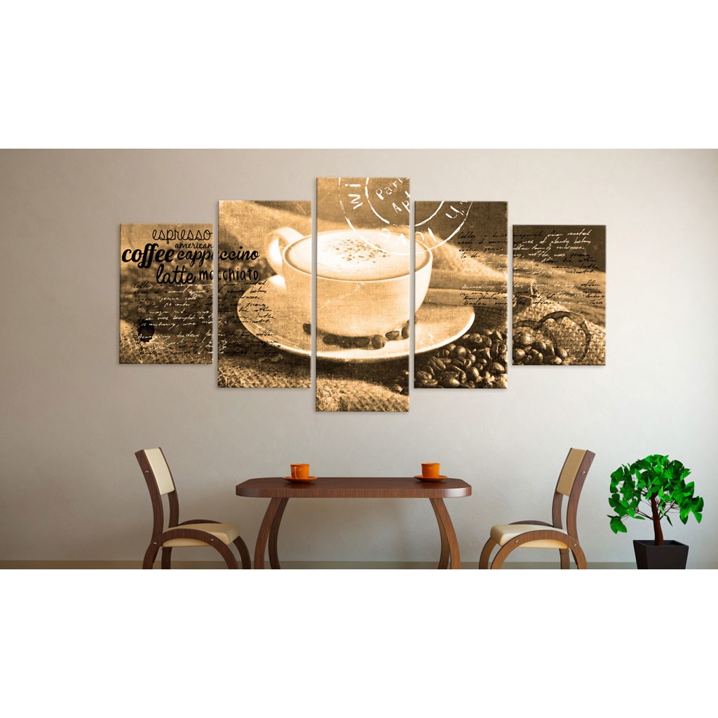 Tablou canvas 5 piese - Coffe, Espresso, Cappuccino, Latte machiato sepia - 100 x 50 cm