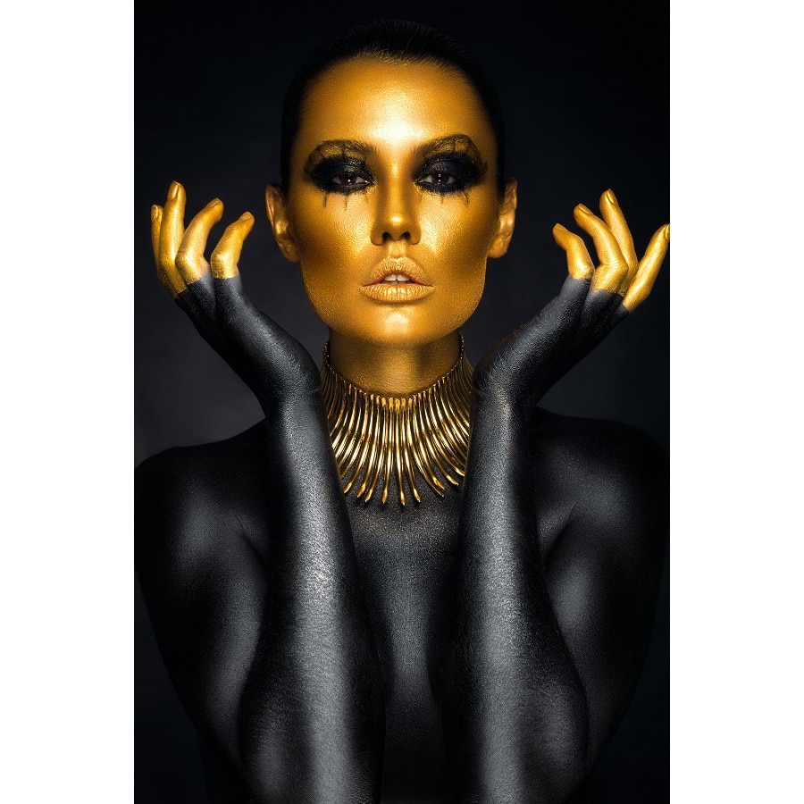 Tablou Canvas, Portret de femeie, Black and Gold, 60 x 90 cm, Multicolor