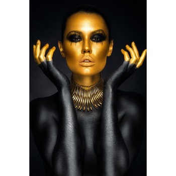 Tablou Canvas, Portret de femeie, Black and Gold, 60 x 90 cm, Multicolor Tablou Canvas, Portret de femeie, Black and Gold, 60 x 90 cm, Multicolor