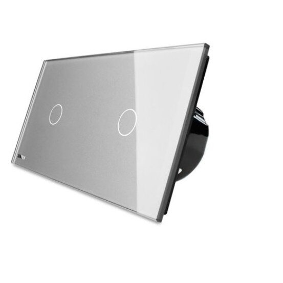 Intrerupator simplu + simplu cu touch Livolo din sticla, Gri
